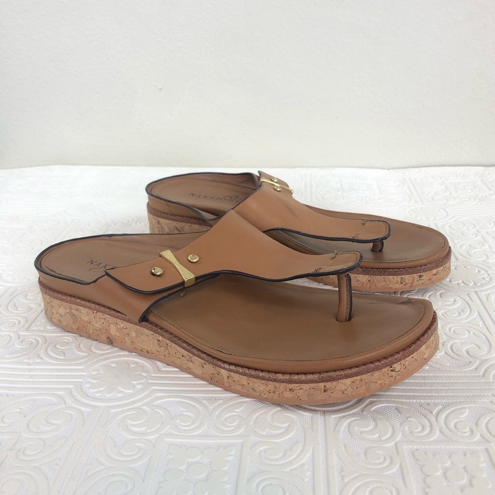 Naked Feet Hadidd Leather Slip On Cork Thong Sandals